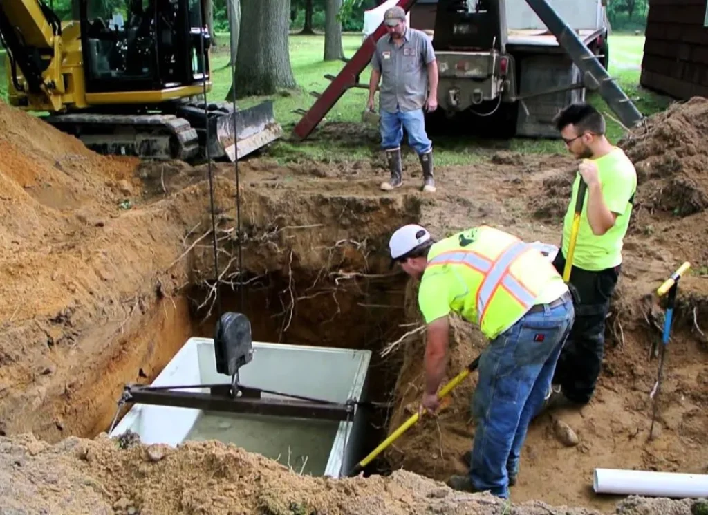 Septic tank installation workers