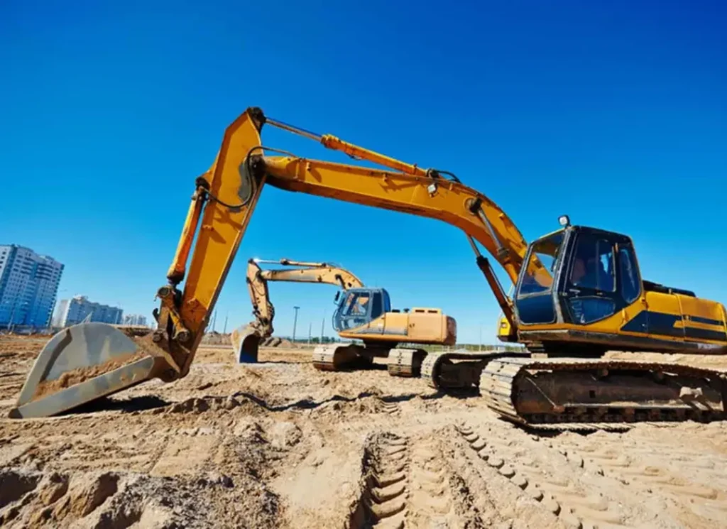Construction site excavator