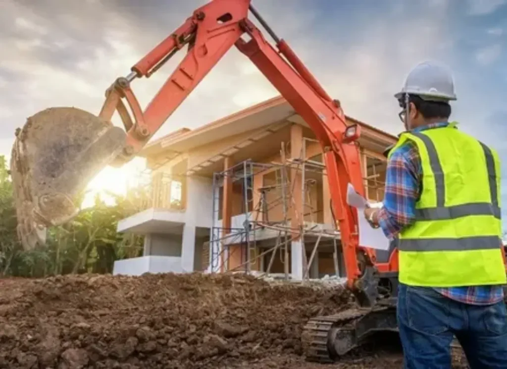 Excavator at building site
