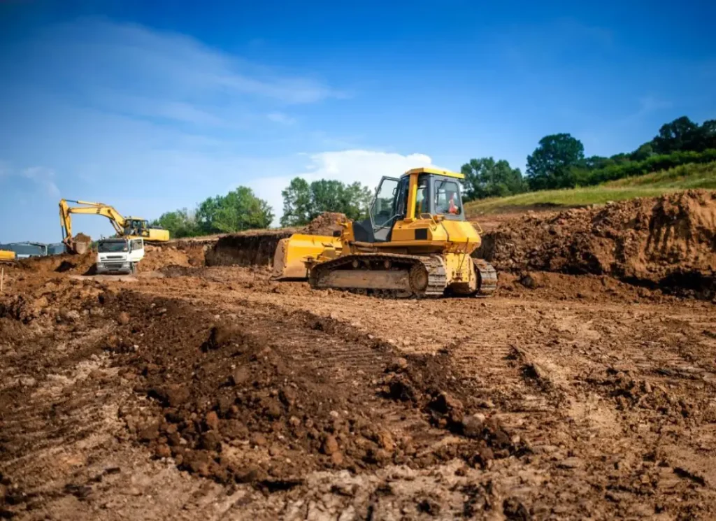 Bulldozer grading construction site